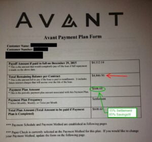 AVANT Paymnet plan form